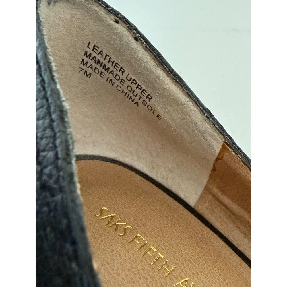 Saks Fifth Avenue Black Leather Peep Toe Wedge Heels 7M